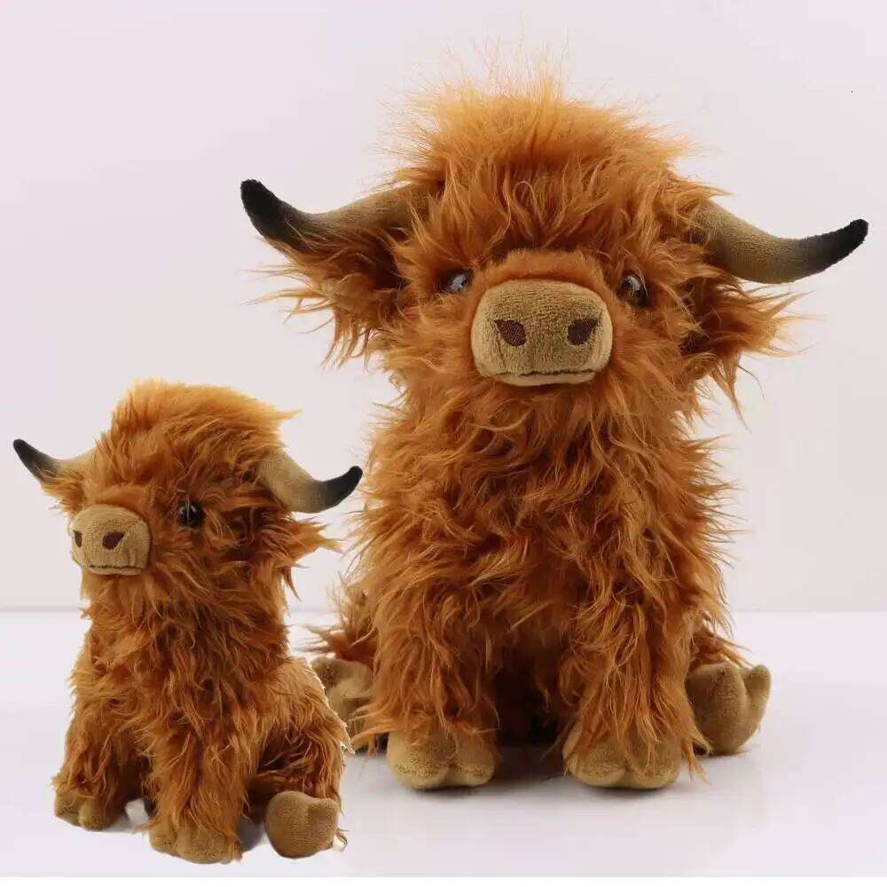 Simulation Animal Doll Soft Stuffed Highland Cow Plush Kawaii Kids Baby Gifts Toy Home Room Decor Y260128