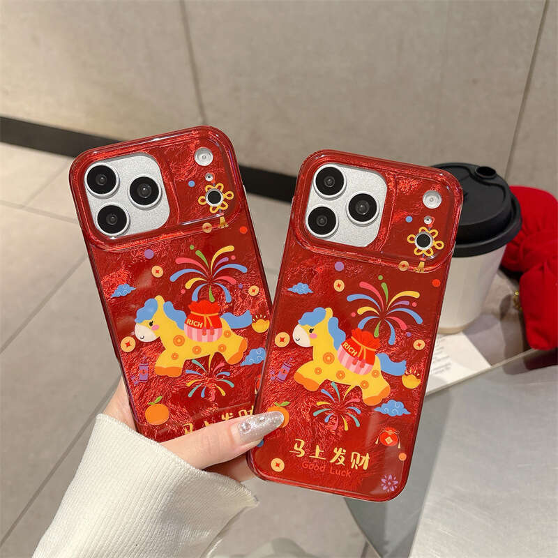 New Year Red Festive Prosperity Fireworks Little Horse Compatible with iPhone 17 Pro Max Apple 15 Phone Case 14 Double Layer 16 S260128