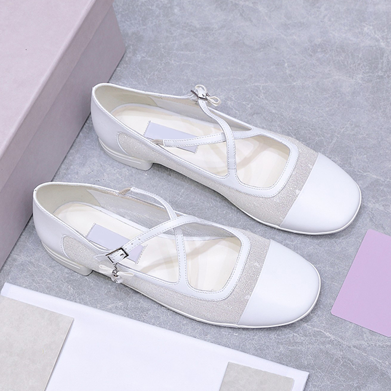 New Designer Women Eleri Crystal Ballet Flats Dress Shoes Crystal Mary Janes Breathable Casual Flats 1036
