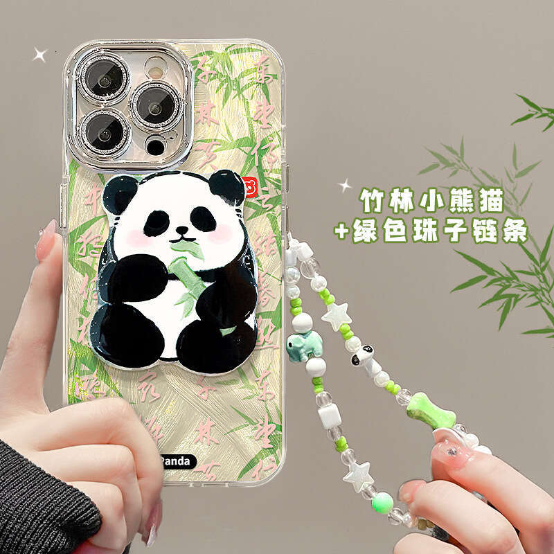 Chinese Style Bamboo Panda Bracelet Compatible with Apple 16 Phone Case 15 Pro Max Feather Veil 13 Magnetic Stand 14 Shockproof S260128