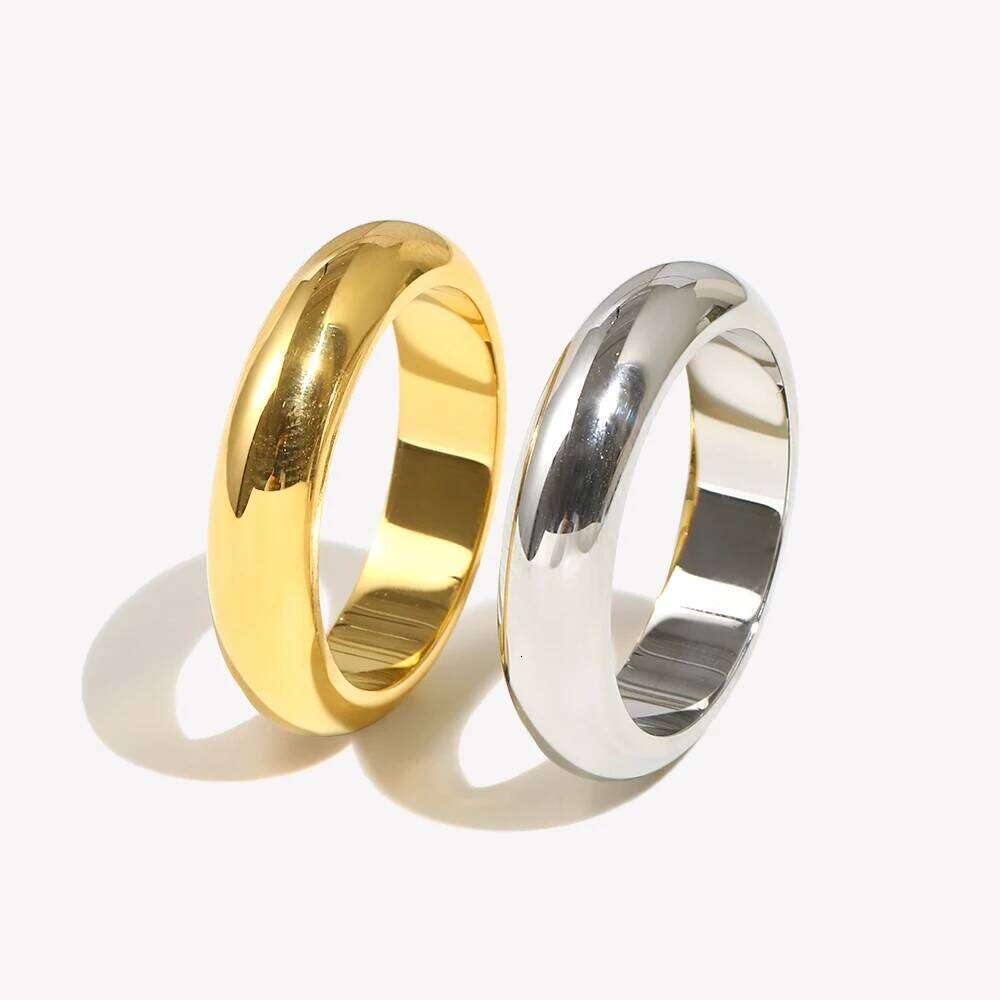 E.B.belle Waterproof Gold Plated Silver Color Minimalist Basic Thick Plain Loop Circle Stainless Steel Rings For Women XJ260127