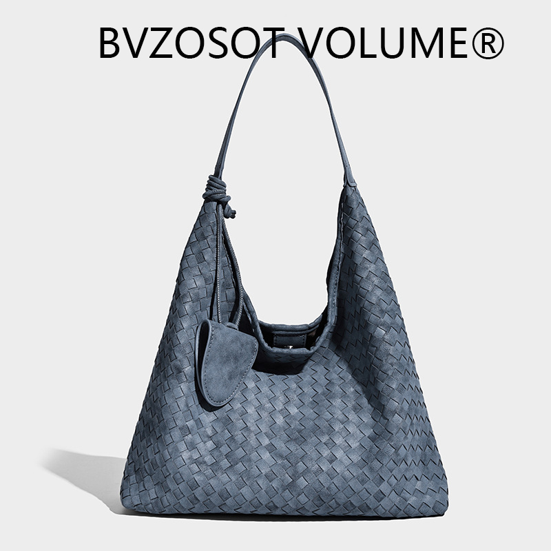 BVZOSOT VOLUME 2026 new Vintage high-end matte hand-woven single-shoulder crossbody tote bag large capacity for commuting handbag shopping bag