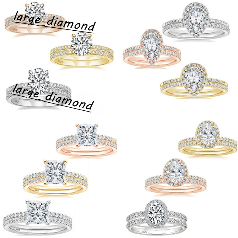 luxury 2pcs/set pear diamond designer ring for woman wed round s925 sterling silver moissanite emerald cut sqaure engagement wedding rings jewelry gif