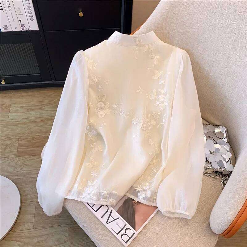 Chiffon Chinese Style Women's Shirt Summer Vintage Embroidery Blouses Loose Long Sleeves Women Tops Fashion Clothing DREAM RECALL
