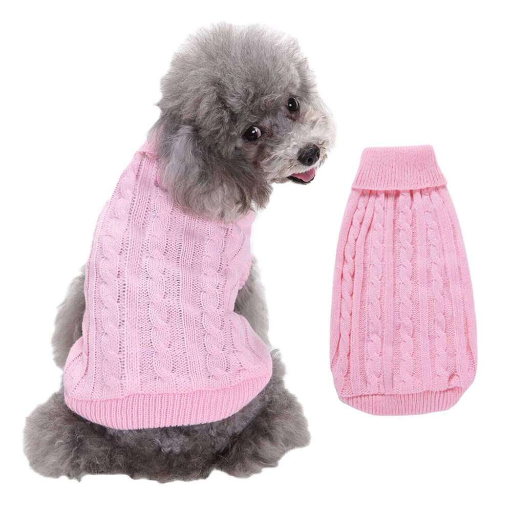 Pet supplies, clothing, pure color cable knit, high-neck pet sweater dog clothes autumn and winter style wholesale XJ260127