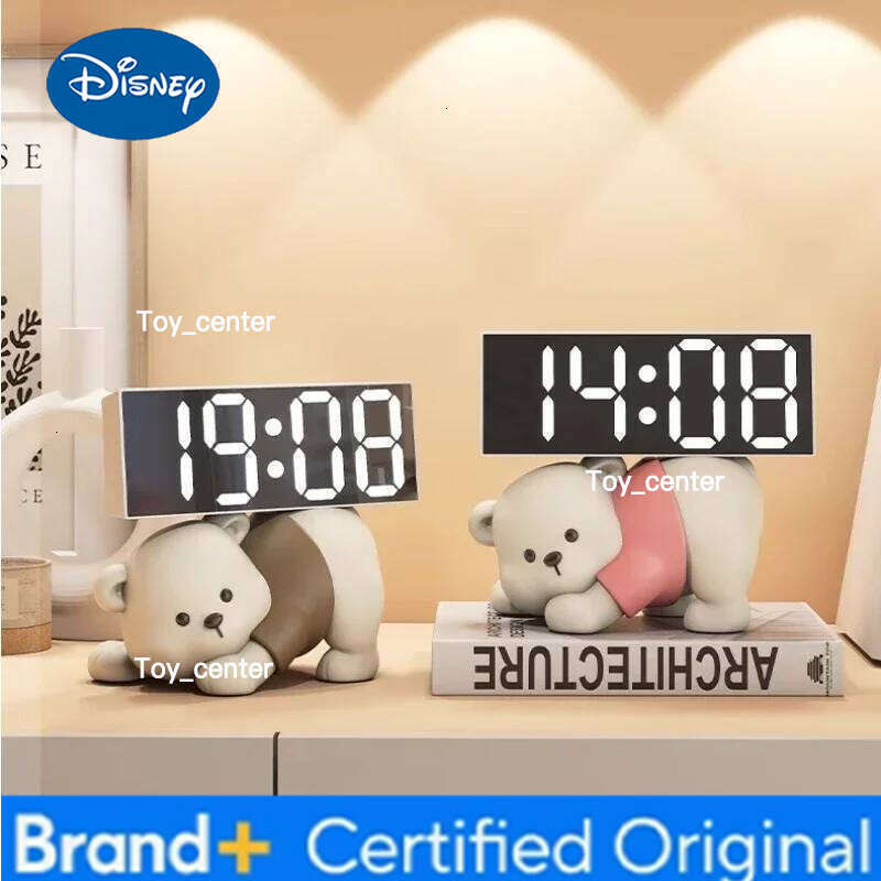 Disney Digital Alarm Cute Bear Resin Statue Ornaments Animal Sculptures Desktop Electronic Clock Decoration Living Room Decor H2601281