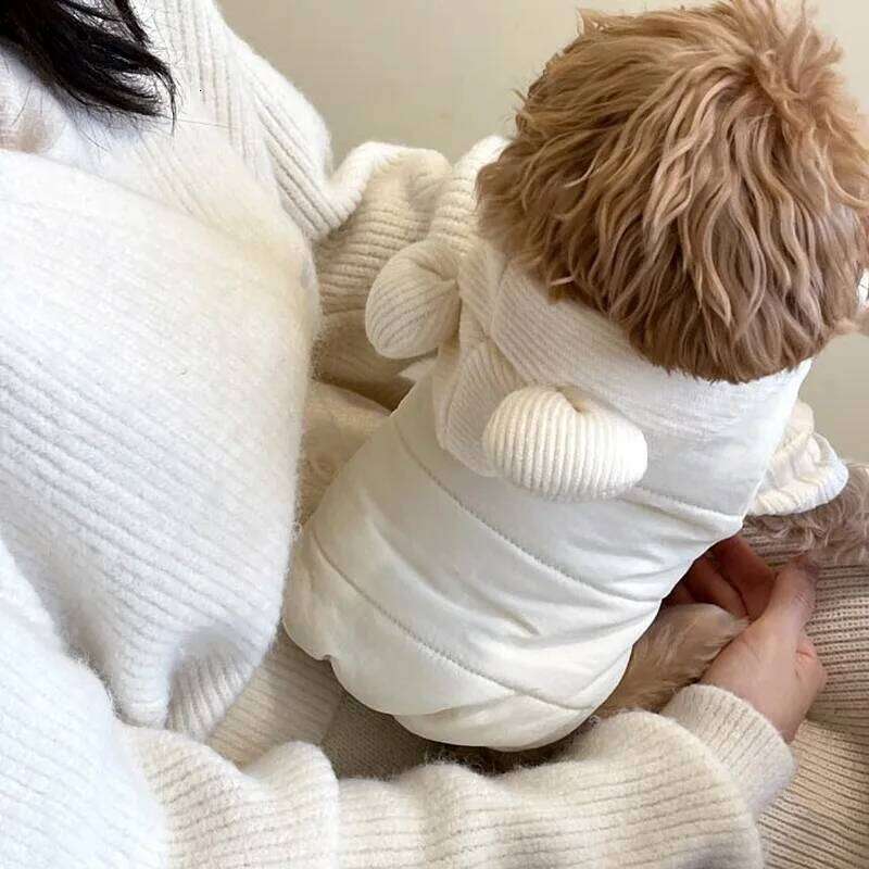 FAshion Winter Pet Down Jacket Dog Thickened Cotton Teddy Warm Hooded Clothes Puppy Plain-coloured Two-legged Coat XJ260127