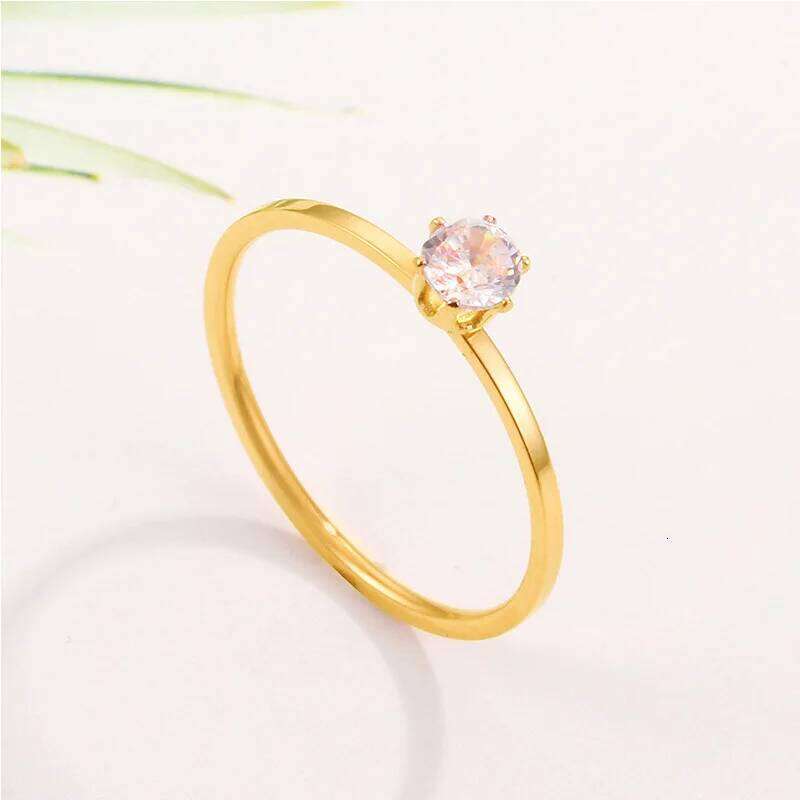 Solitaire Ring Stainless Steel Korean Fashion Thin Pinky Rings with AAA+ Cubic Zirconia Gold Plated Jewelry for Women KBR111 XJ260127