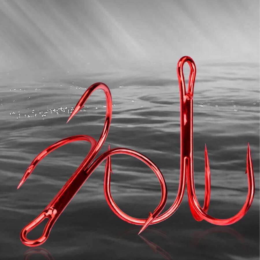 FTK Red Barbed Triple FISHHOOK Overstriking Fishing Tackle High Carbon Steel Treble Hooks Z260128
