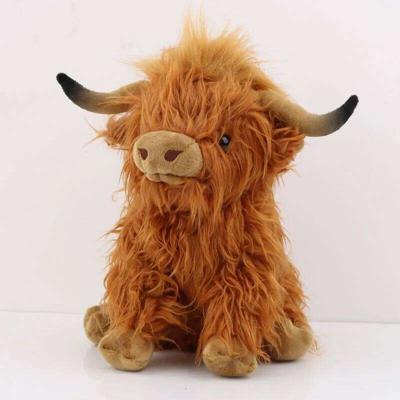 25cm Simulation Animal Doll Soft Stuffed Highland Cow Plush Kawaii Kids Baby Gift Toy Home Room Decor Y260128
