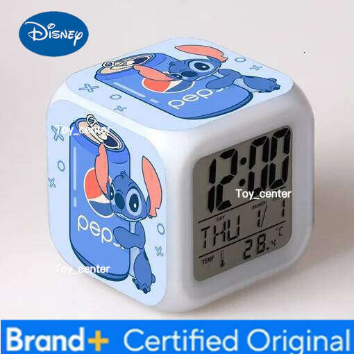 Disney Cartoon Lilo & Anime Kawaii Stitch Toys Colorful Color Change Square Alarm Clock Kids Christmas Gift H260128