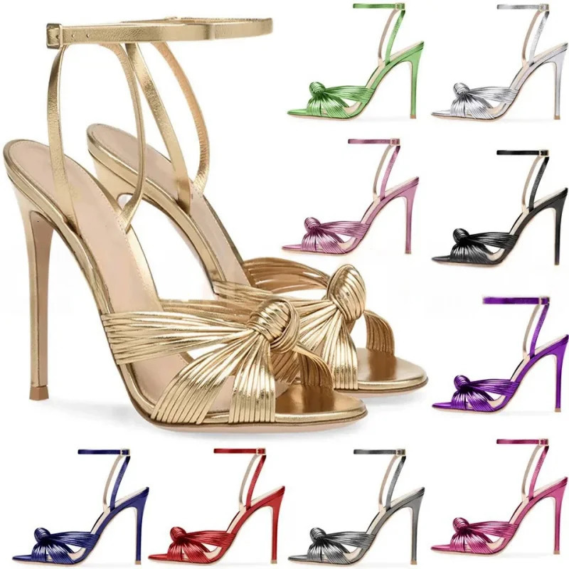 Summer woven stiletto fish mouth light gold PU sandals thin high-heeled banquet dress customized large-size womens shoes 260122