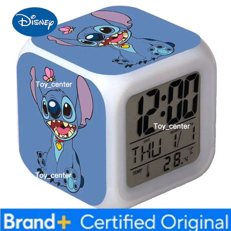 Disney New Cartoon Lilo & Anime Stitch Children's Toys Colorful Color Change Square Alarm Clock Kids Christmas Gift H260128