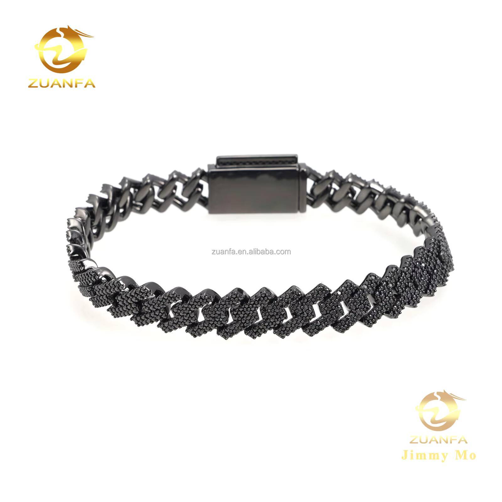 Customized Fashion Style 10mm 2Rows Black Stone 925 Silver Iced Out Hip Hop Jewelry Moissanite Diamond Miami Cuban Bracelet - view 4