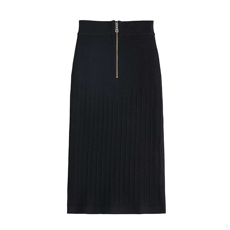 2026 autumn and winter new high-end small fragrance gold buckle knitted bottom mid waist high waist slim fit skirt