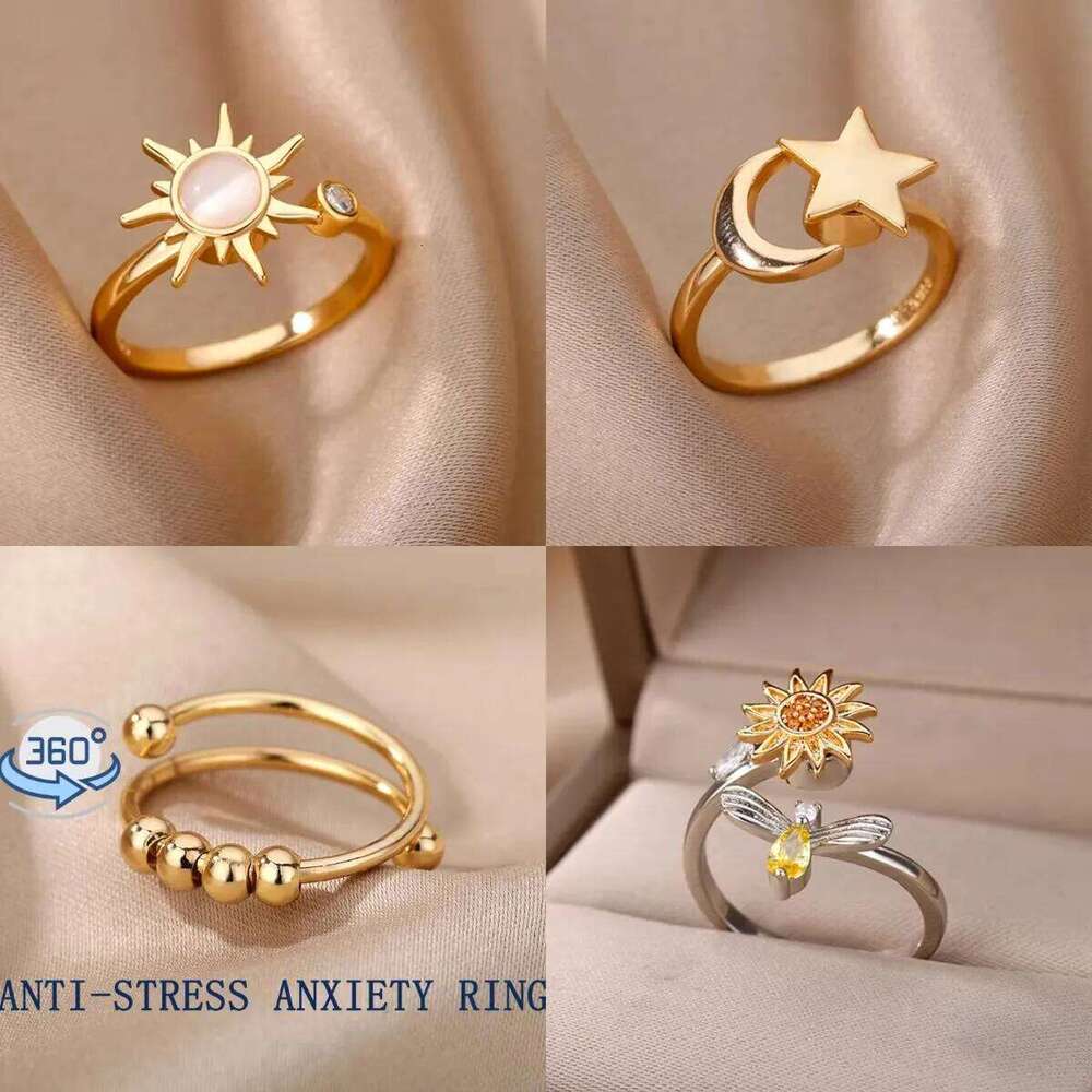 Anti Stress Anxiety Fidget Rings for Women Stainless Steel Sunflower Sun Star Spinner Ring Christmas Jewelry Gifts Dropshipping XJ260127