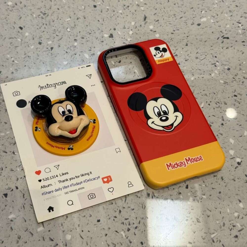 Cartoon Creative Mickey Mouse Black Metal Hole Suitable for iPhone 16 Pro Max Apple 15P Phone Case 14 Magnetic S260128