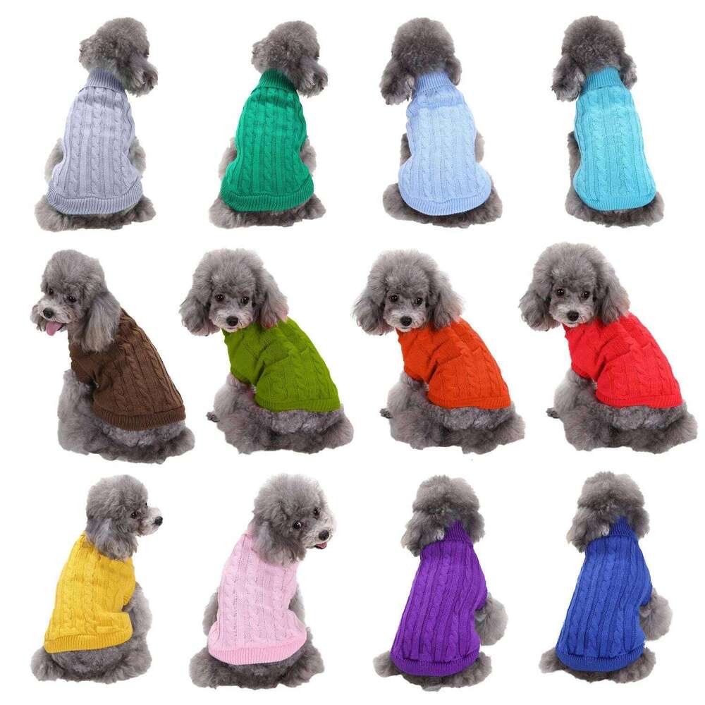 Pet supplies, clothing, pure color cable knit, high-neck pet sweater dog clothes autumn and winter style wholesale XJ260127