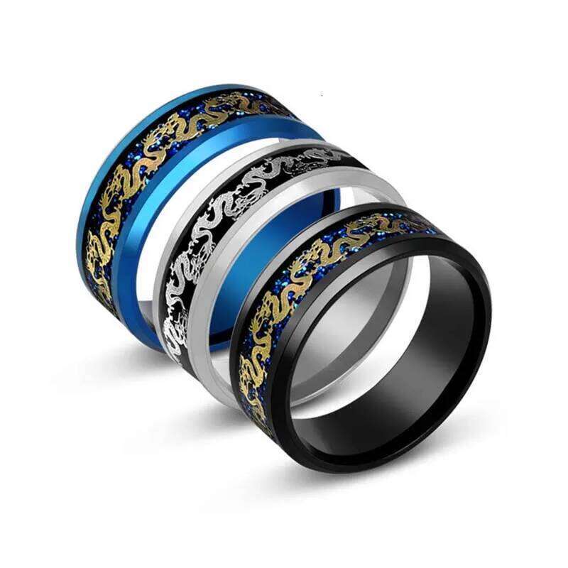 2025 Titanium Steel Black Carbon Fiber Rings Fashion Red Blue Celtic Dragon Ring for Men Women Cool Jewelry Domineering Gifts XJ260127