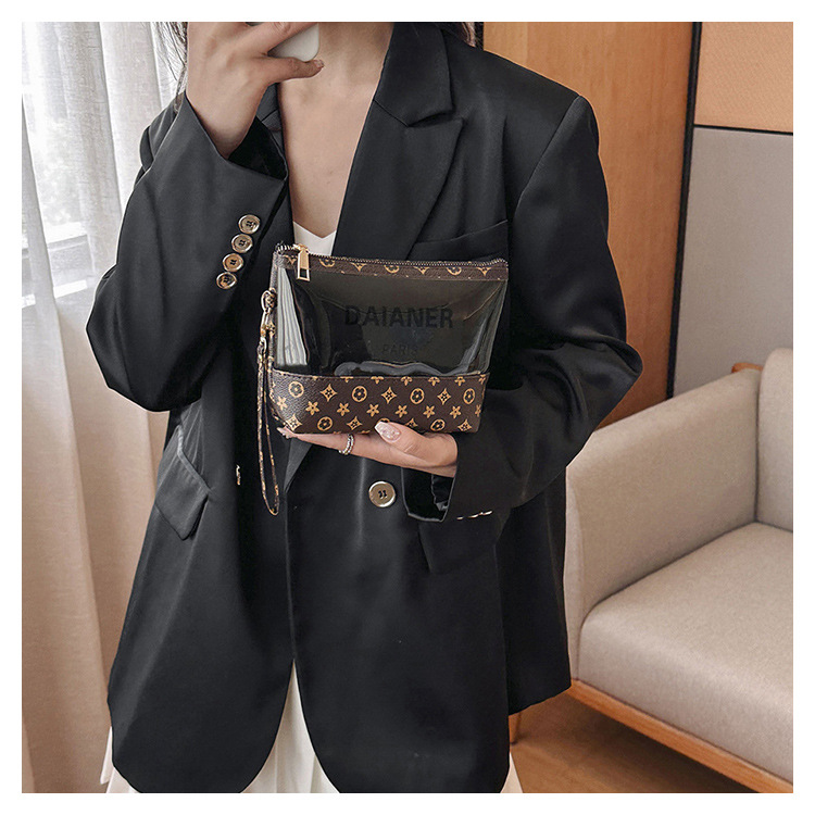 new PVC hand-held makeup bag with a high-end feel stylish and simple large-capacity toiletries bag waterproof storage bag