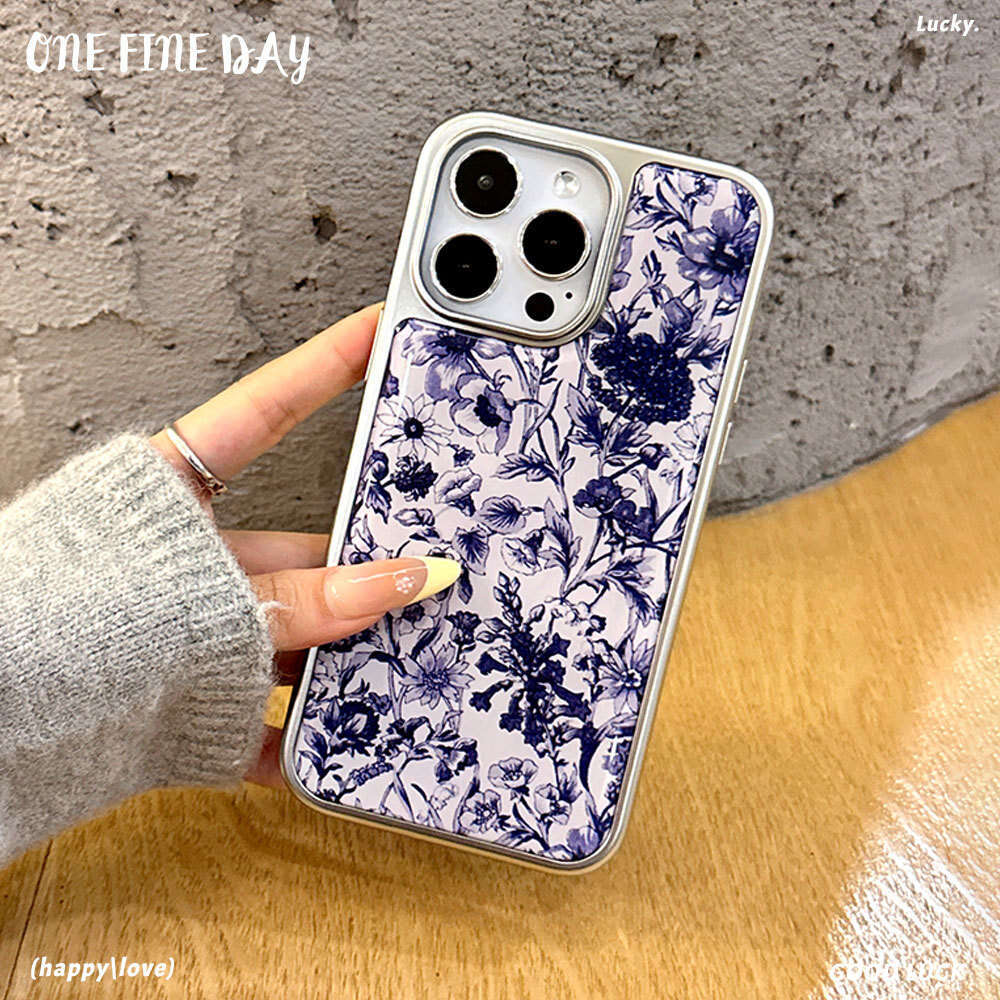 New National Style Compatible with iPhone 16 Blue Transparent Flower Electroplated Epoxy Apple 14 PM Phone Case S260128
