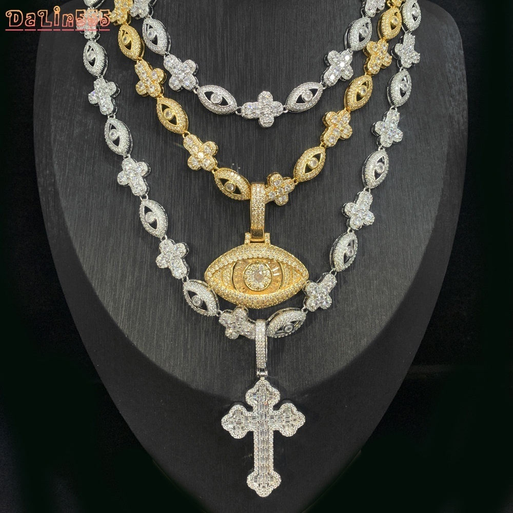2026 New Eye Cross Necklace with High-end Feel Paired with vvs moissanite Diamond Pendant for Mens Hip-hop Necklace