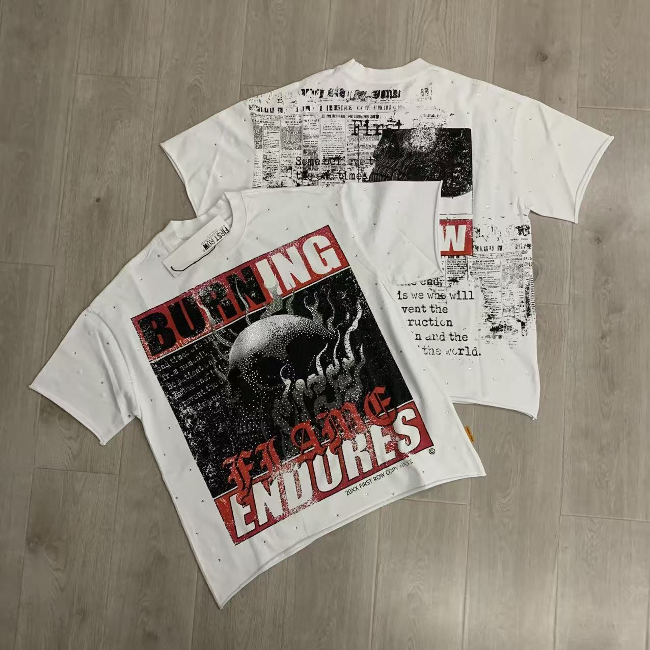 Men's T-shirts FIRST ROW High-end Cotton Short Sleeves Graphics Street Hip-hop Gothic Summer Prints Harajuku Short-sleeved Cotton Oversized Vinta