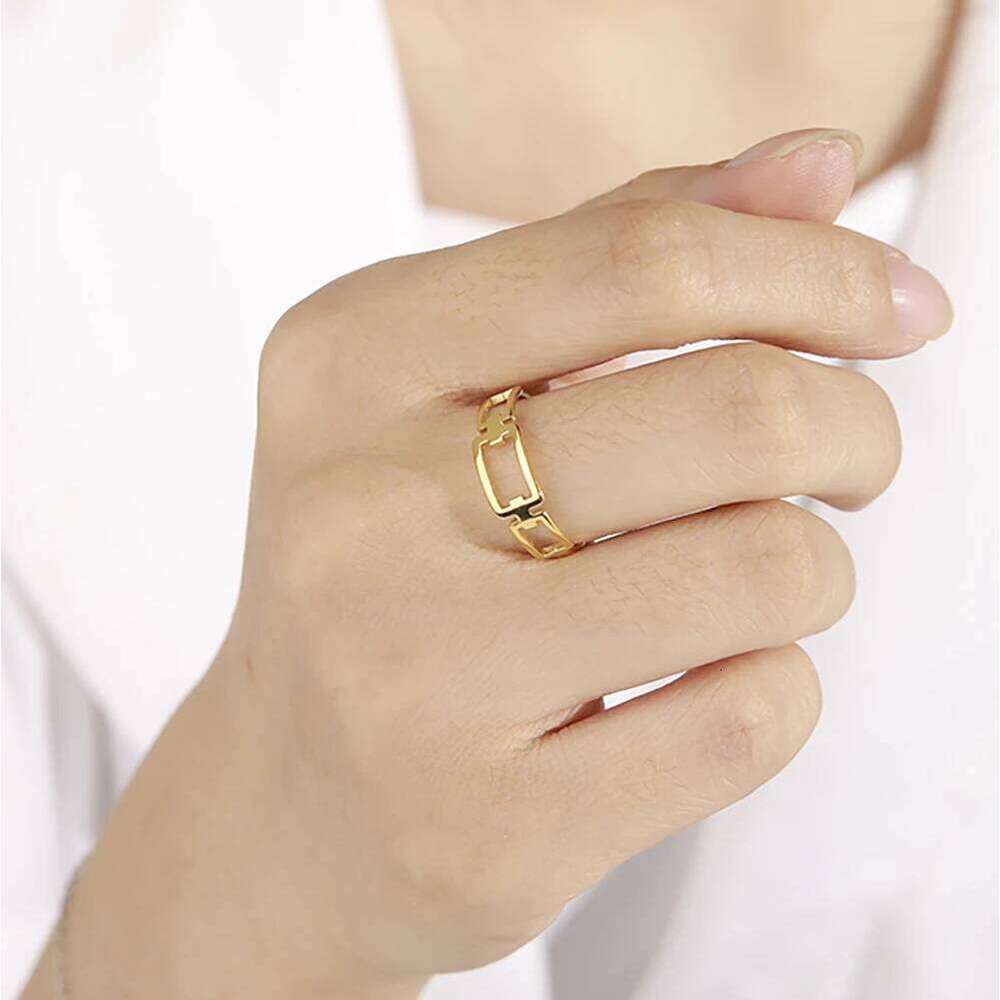 Skyrim Simple Rectangle Chain Women's Ring Kpop Stainless Steel Rose Gold Color Finger Rings Fashion Jewelry Gift Wholesale XJ260127