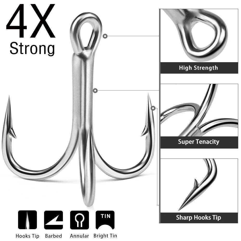 4x Strong Treble 10Pcs 4#-5/0# Saltwater Carbon Steel Fishhooks High Strength Hooks Fishing Tackle Z260128