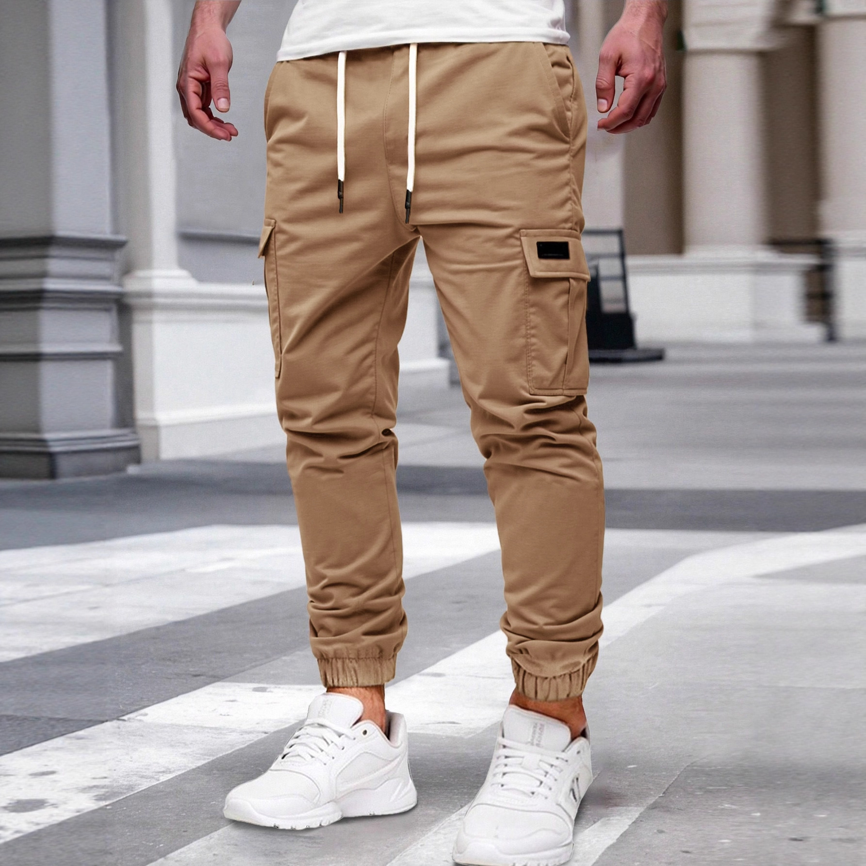 Luxury Fashion 2026 Tapered Cargo Pants for Men, Casual Utility Joggers with Multiple Pockets, Modern Street Style