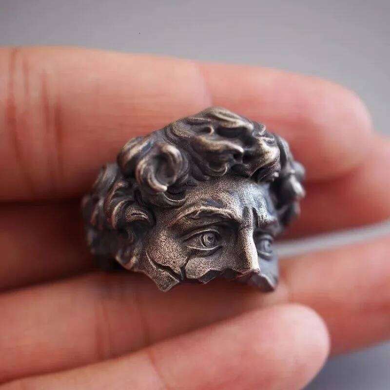 Retro Half Face David Adjustable Open Ring For Men Punk Gothic Edgy Copper Jewelry Unisex Accessories Renaissance Art Gift XJ260127