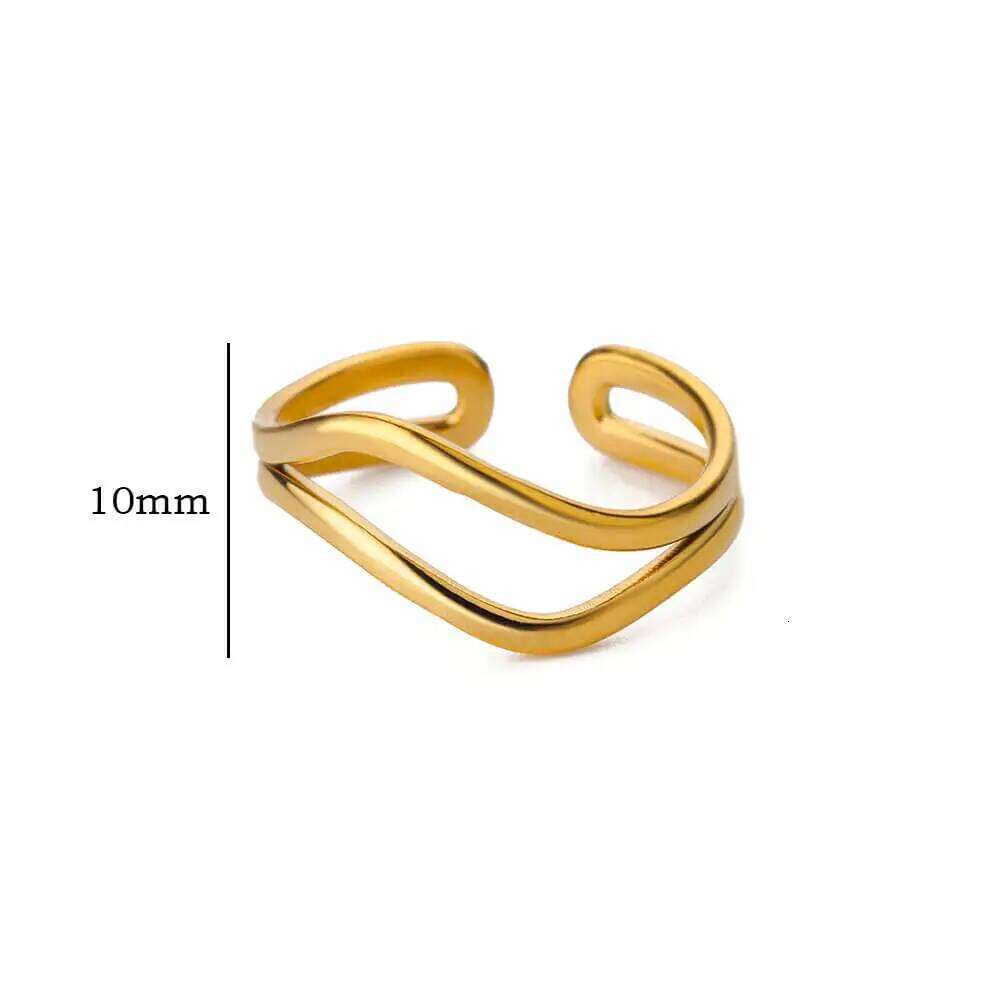 Hollow Double Layer Line Stainless Steel Rings For Women Men Opening Adjustable Gold Color Ring Wedding Fashion Jewelry Gift XJ260127