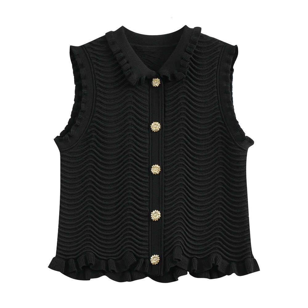 2026 Summer Sleeveless French Ruffle Knitted Tank Top Wave Pattern Skirt Two Piece Set Suitable for Women