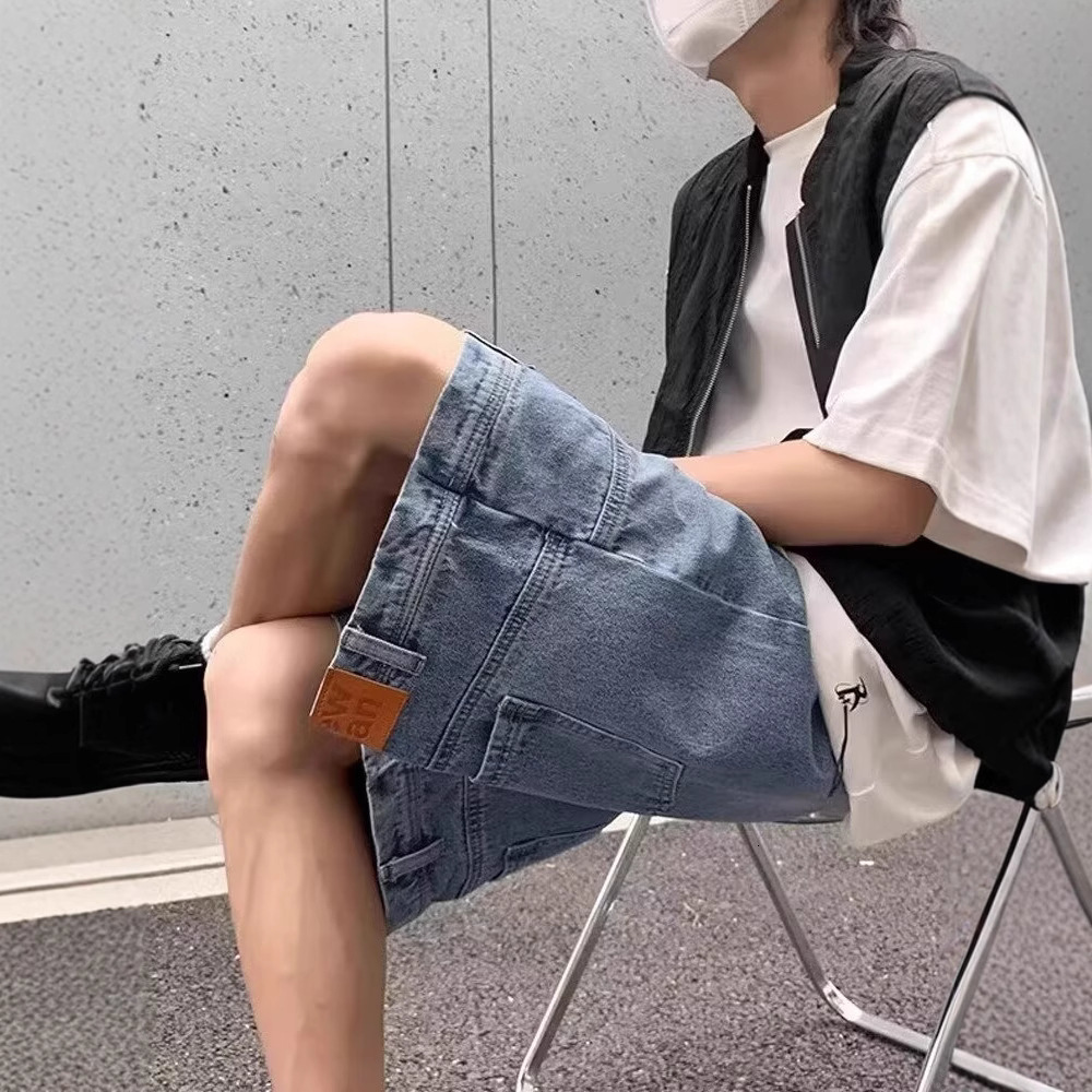 Reverse Wear Denim Shorts for Men Summer New Niche Design Loose Straight Pants Trendy American Style Five-Point Shorts