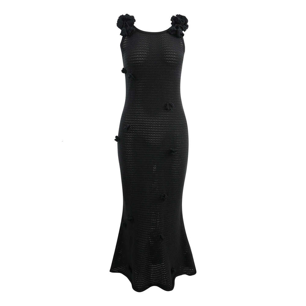 2026 new slim fit elegant heavy-duty crochet 3D flower knitted mermaid dress
