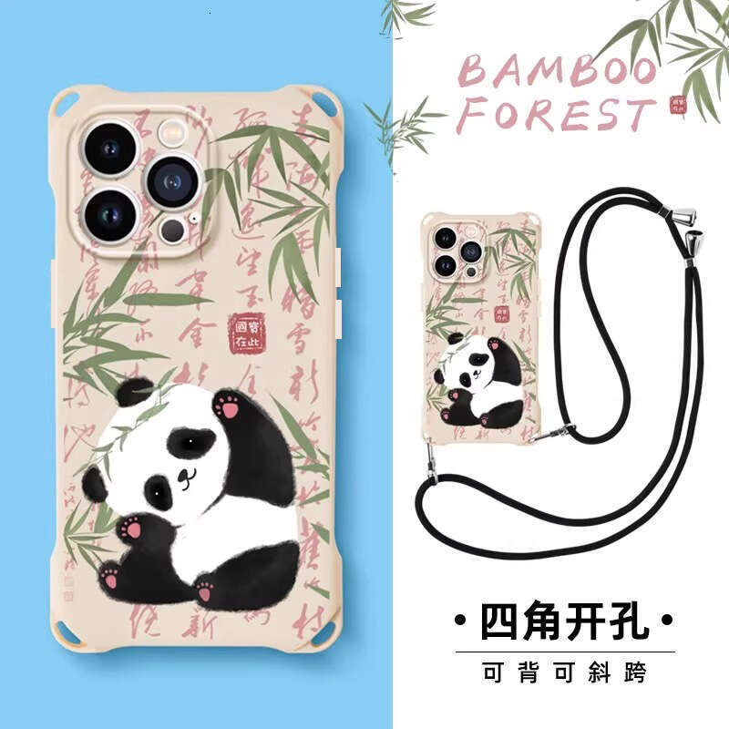 Bamboo Forest Panda New Apple 14 Pro Max Phone Case 15 Compatible IP11 Four-Corner Cutout Lanyard Android Style S260128