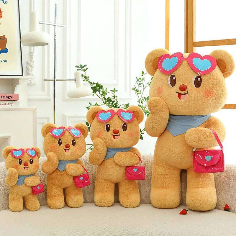 1pc 35cm/13.77in Cute shoulder butter plush toy new sunglasses bear cartoon doll children's soothing pillow gift Y260128