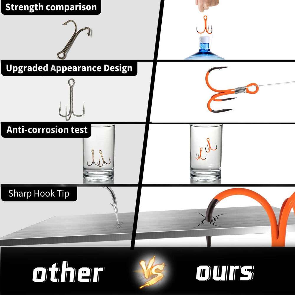 9KM 10Pcs Treble Hooks Triple Hook 2X Strong for Deep Freshwater Applications, Orange Ultra Violet UV Z260128