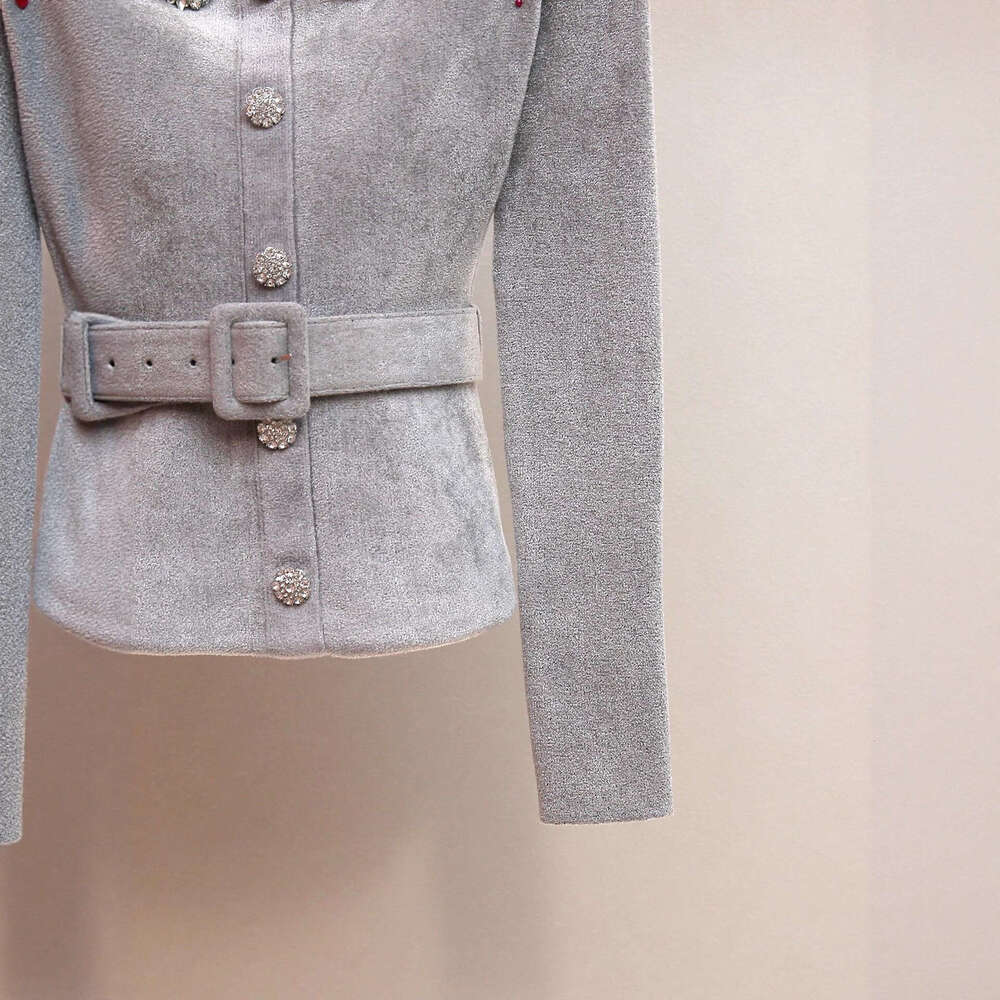 2026 Autumn New French High end Style Adorned Diamond Off Shoulder Waist Knitted Short Top