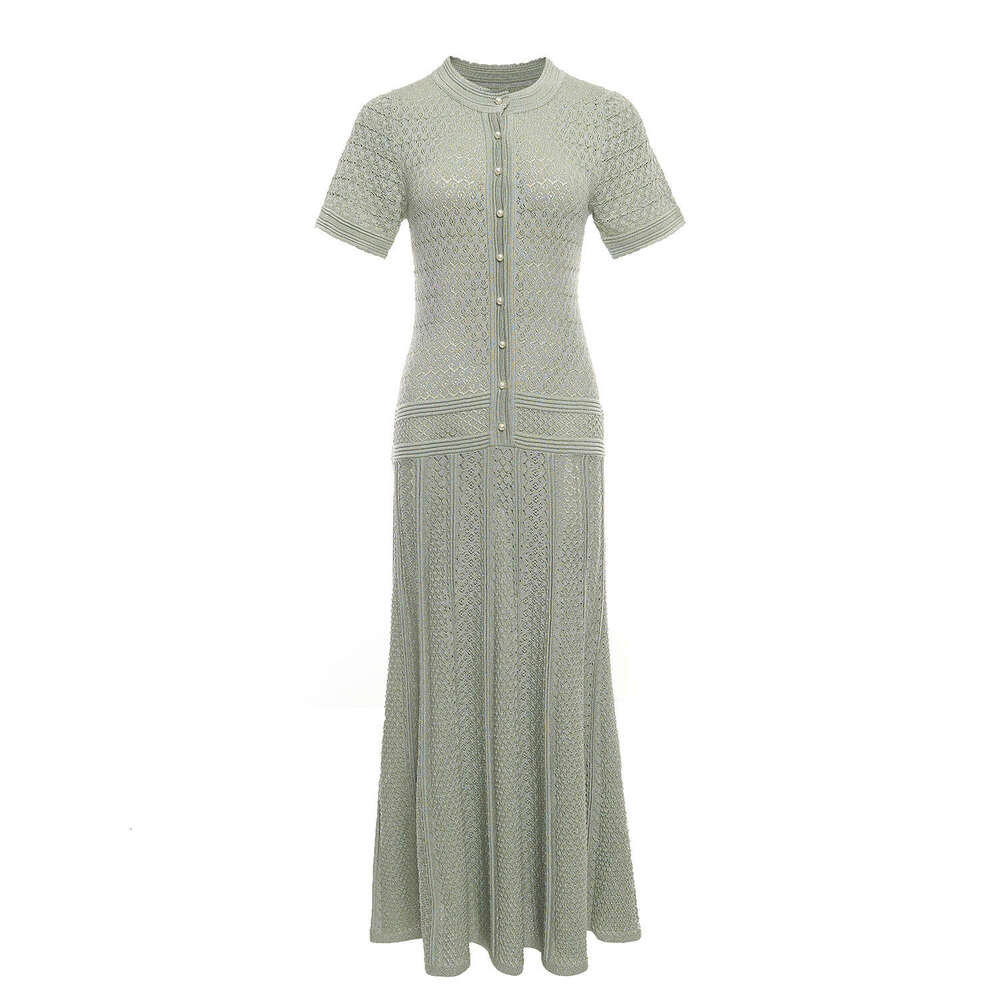 2026 Spring/Summer New Cutout Pattern Round Neck Single breasted Elegant Fashion Long Dress for Children