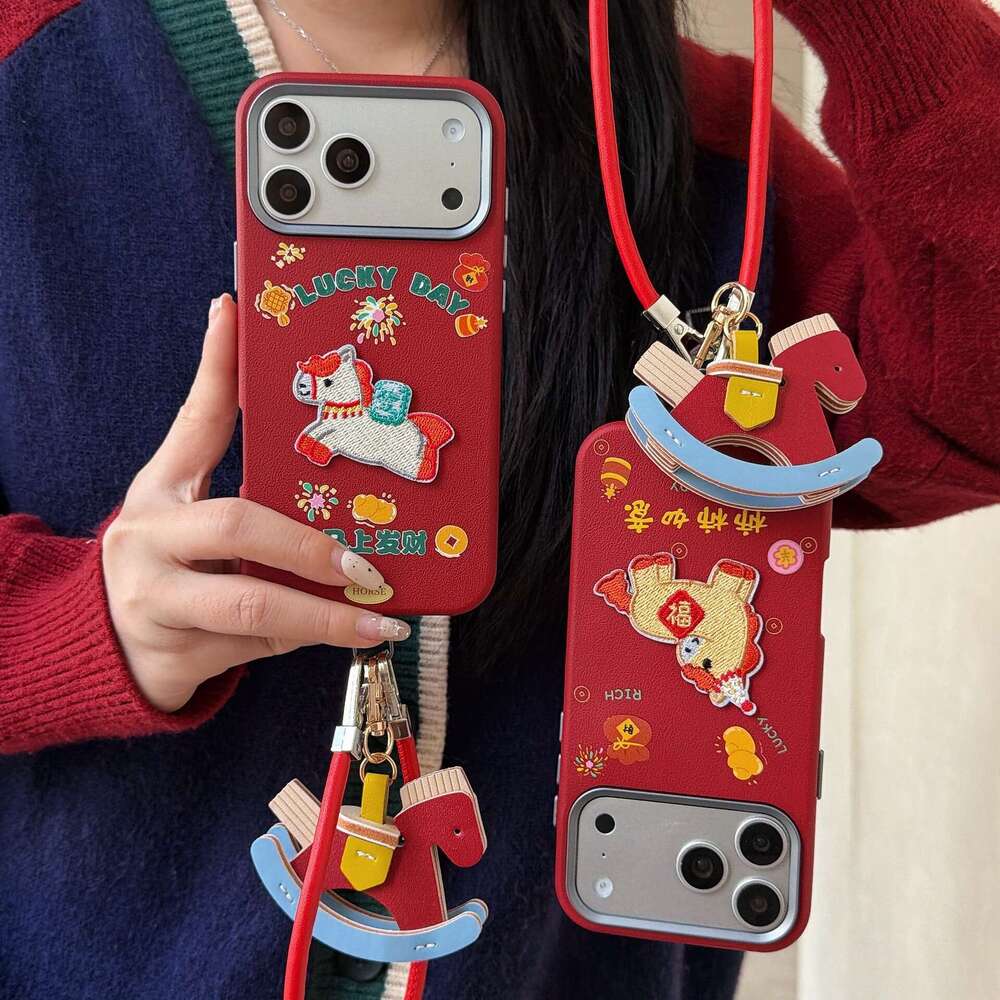 Embroidered Pendant Compatible with iPhone 17 Pro Max Phone Case New 16 Horse Year Prosperity 15 Niche 14 S260128