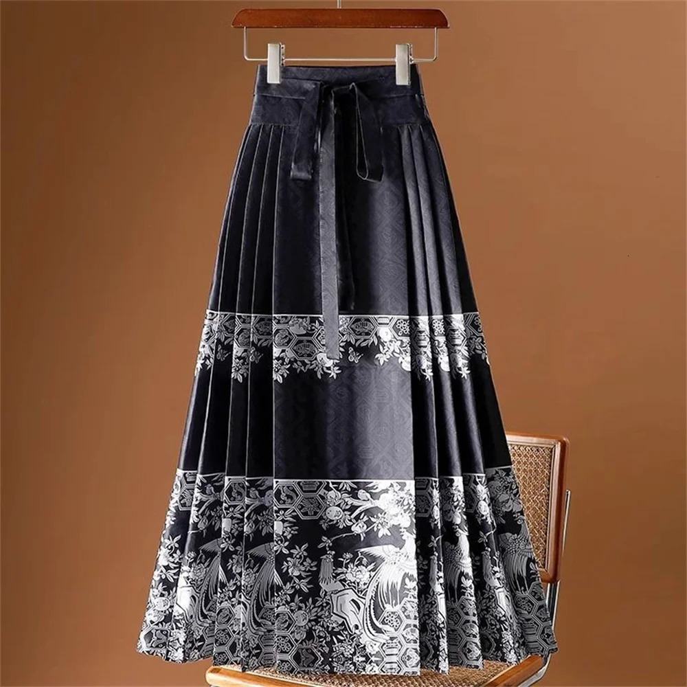 Chinese Style National style Horse-face Skirt Female High Waist Slim Joker Improved Hanfu Antique Plus Size A-line Skirt 260128