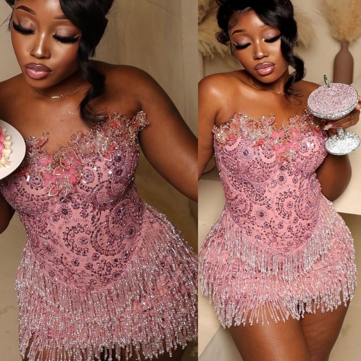 Chic Pink Sheath 2026 Cocktail Dress Sweetheart Florals Crystals Tassels Short Mini Graduation Homecoming Dresses For Special Occasions Sweetheart Gow