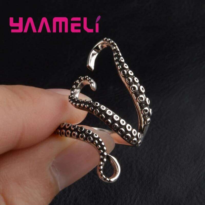 High Quality Punk Style 925 Sterling Silver Rings For Women Men Party Jewelry Cool Octopus Finger Accessories 2 Colors XJ260127