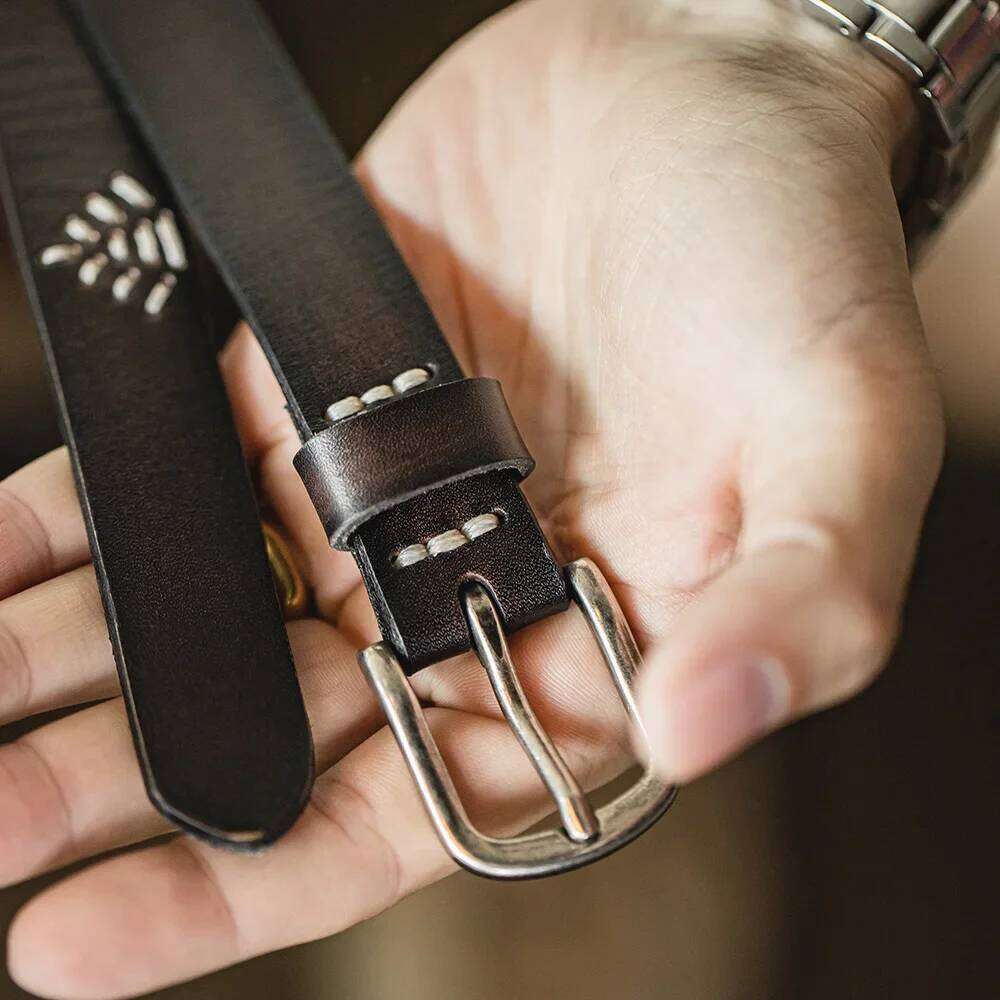 Maden Men's New Retro Black First Layer Cowhide Genuine Leather Versatile Daily Belt Male Solid Color Jeans Waist Strap X260128