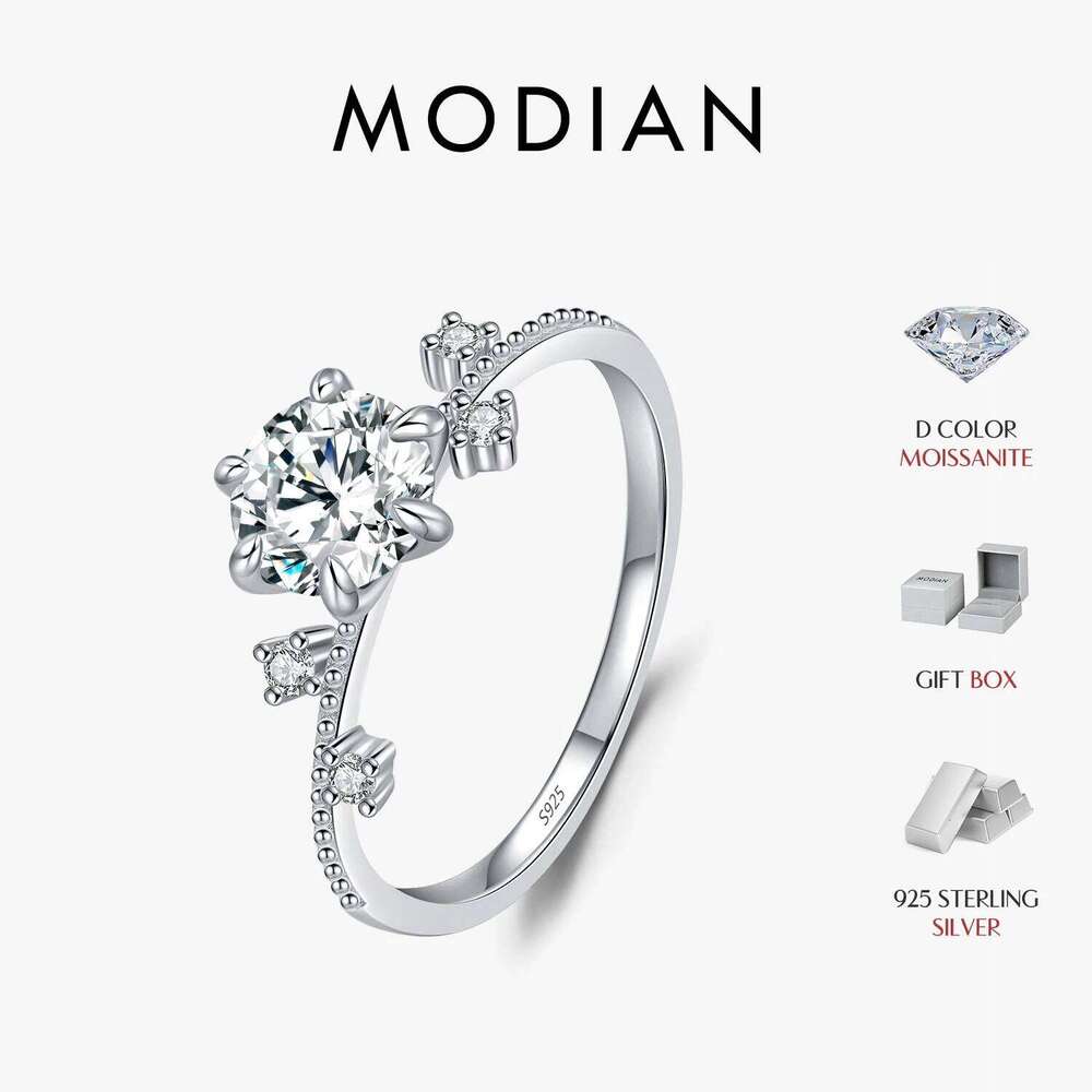 MODIAN 1CT Moissanite Ring 925 Sterling Silver Delicate Flower Six Claws Lab Created Diamond Rings For Women Wedding Jewelry XJ260127