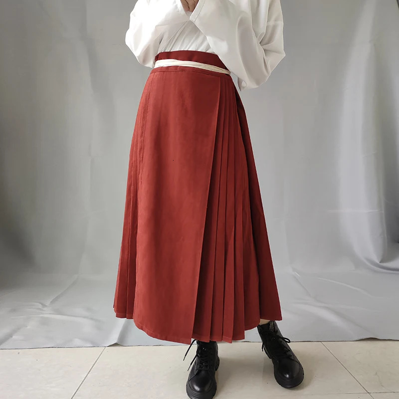 Solid Horse Face Skirt Mid length Ming Dynasty Autumn and Winter Daily Womens Chinese Style Traditional Vintage Hanfu Pleat 260128 - view 4
