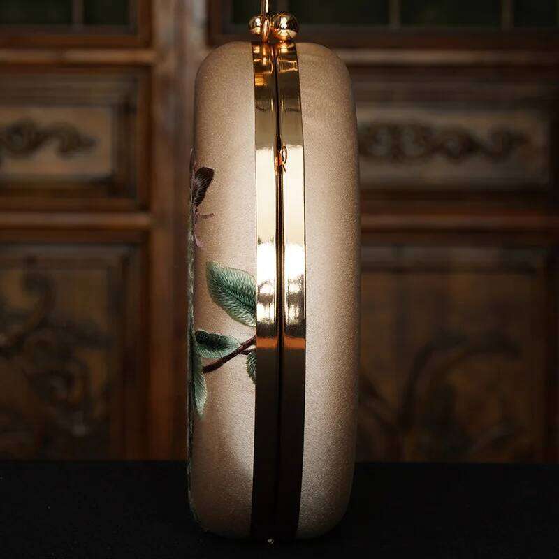 Silky Polyester Embroidered Retro Accessory For Cheongsam Women's Vintage Noble Lady's Chain Gold Metal Frame luxury tote shoulder bag Xiu L