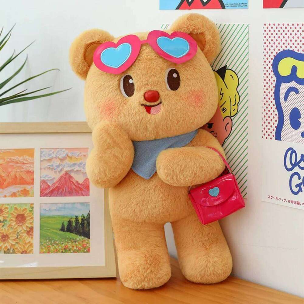 1pc 35cm/13.77in Cute shoulder butter plush toy new sunglasses bear cartoon doll children's soothing pillow gift Y260128