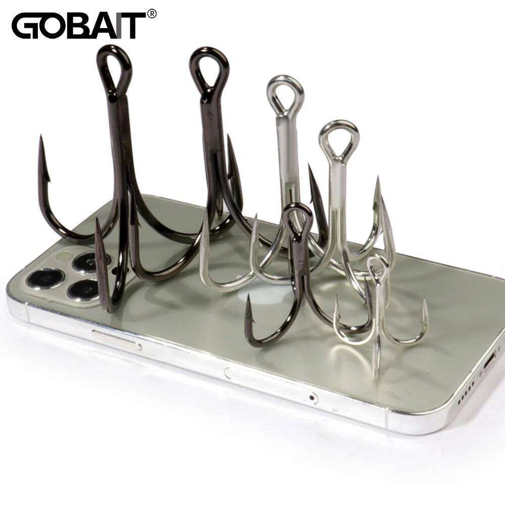 GOBAIT Large Treble Hooks 1#-10/0# Fishhook 4X Strong Barbed Carbon Steel Anchor Tackle Pesca Round Bend Angle for Big Fish Hook Z260128